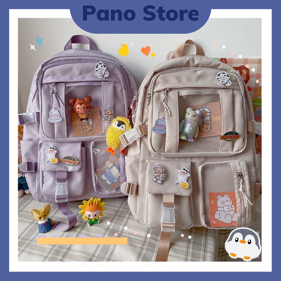 Balo đi học nữ ulzzang hàn quốc, Cặp sách học sinh cấp 2,3 có ngăn trong suốt.B135