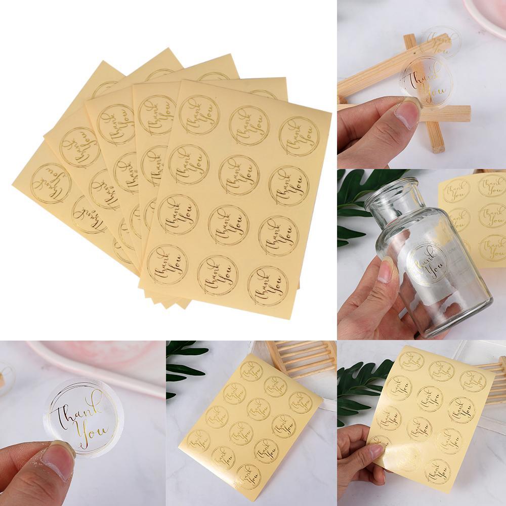 Set 60 / 120 Miếng Dán Màu Đồng Trong Suốt In Chữ Thank You Độc Đáo