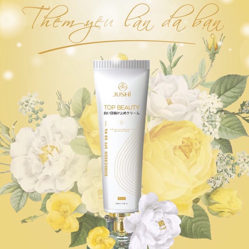 Kem chống nắng dưỡng ẩm nhau thai cừu nâng tông trắng sáng chính hãng Jushi Top Beauty Nhật Bản 50ml