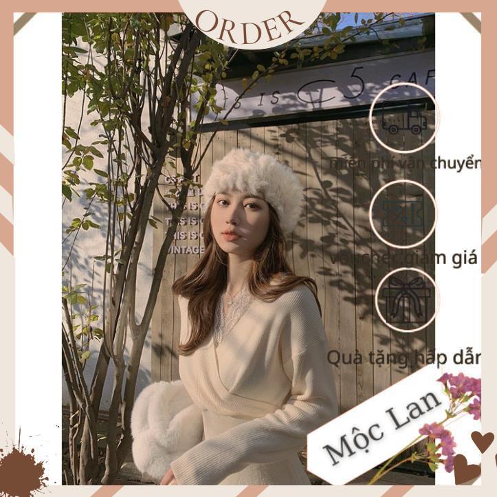 (MộcLan ORDER) Váy len midi cổ V pha ren phong cách Hàn Quốc thu đông -hàng chuẩn không phai hàng xưởng may lại | BigBuy360 - bigbuy360.vn