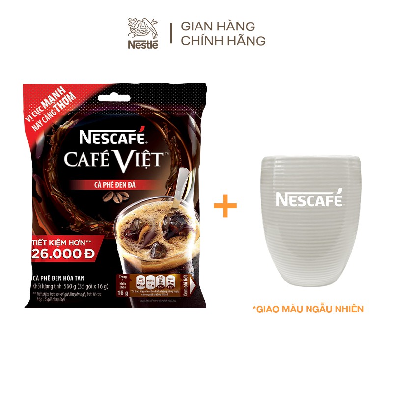 [Tặng 1 ly sứ pastel (giao màu ngẫu nhiên)] Cà phê hòa tan Nescafé café Việt cà phê đen đá (Bịch 35 gói x 16g)