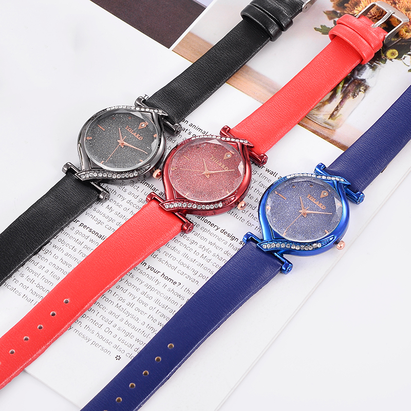 ZOLFA Elegant Pink Starry Sky Rhinestone Women Leather Watches Fashion White Ladies Quartz Wristwatch Analog Clock Exquisite Wrist Accessories Đồng hồ nữ