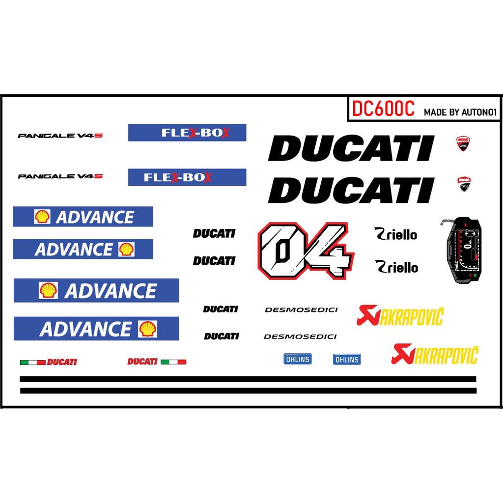 DECAL NƯỚC ĐỘ DUCATI PANIGALE V4 TRICOLOR - CORSE - SUPREME - GULF - ADVANCE AUTONO1 DC600