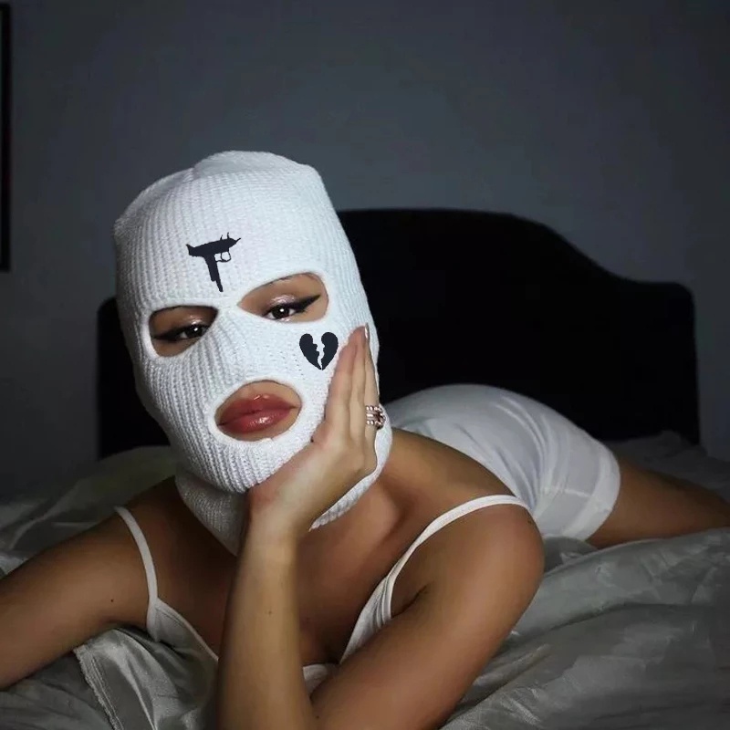 Mũ Len Kèm Mặt Nạ 3 Lỗ Màu Đen Giữ Ấm Mùa Đông Phong Cách Hip Hop Thời Trang Unisex