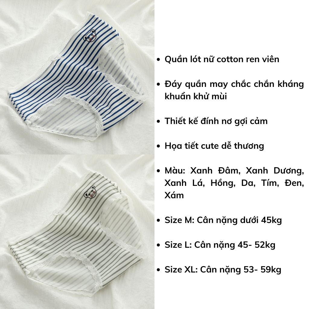 Quần lót nữ cotton ren viền kháng khuẩn khử mùi, Quần chíp nữ đính nơ kèm họa tiết cute dễ thương LANIXA L167
