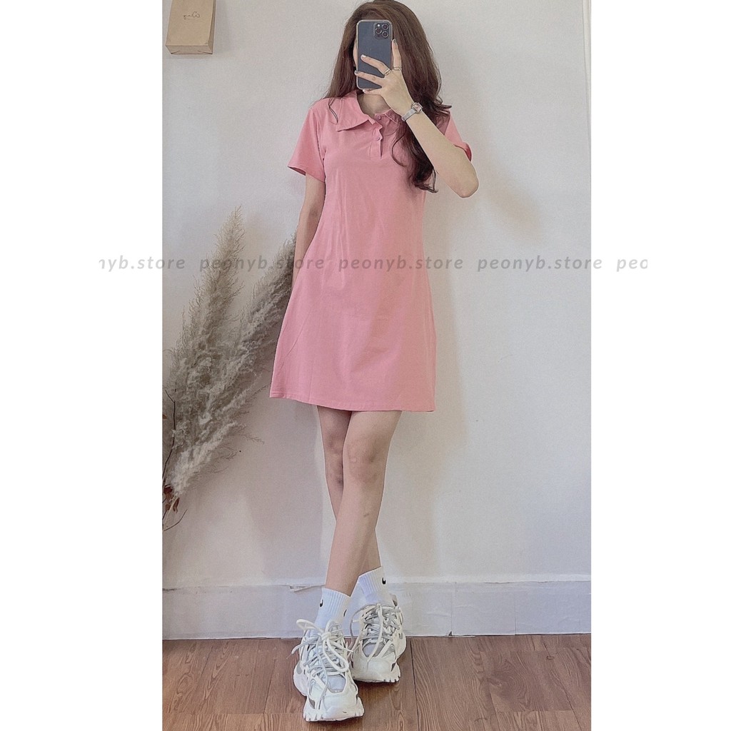 Váy Polo Thun Trơn Màu Pastel Cộc Tay Nữ - Đầm suông dáng ngắn ôm body thiết kế sexy, gợi cảm style Ulzzang