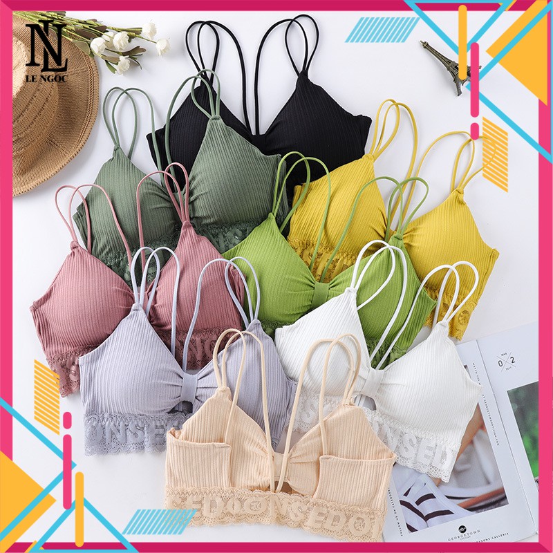 Áo Bra thắt nơ gân tăm phối ren- LN9905- lê Ngọc Fashion