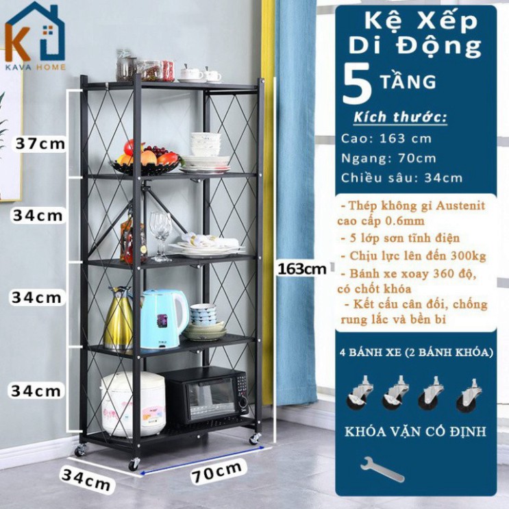 [5 lớp sơn dày gấp đôi thị trường] Kệ để đồ di động KAVA 3/4/5 tầng kệ để lò vi sóng, kệ xếp di động