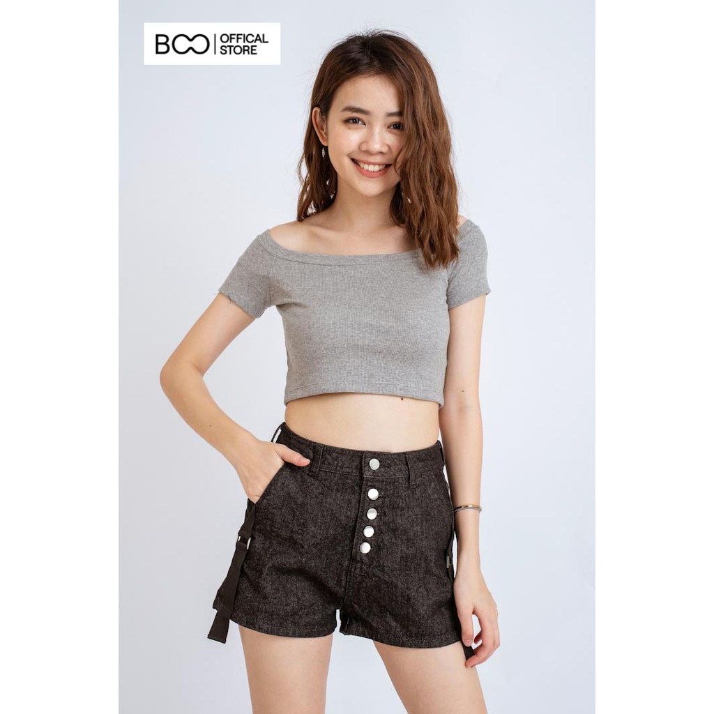 Áo Thun Croptop Nữ BOO Freesize Dáng Ôm Thun Gân Trơn Trễ Vai Năng Động Nhiều Màu