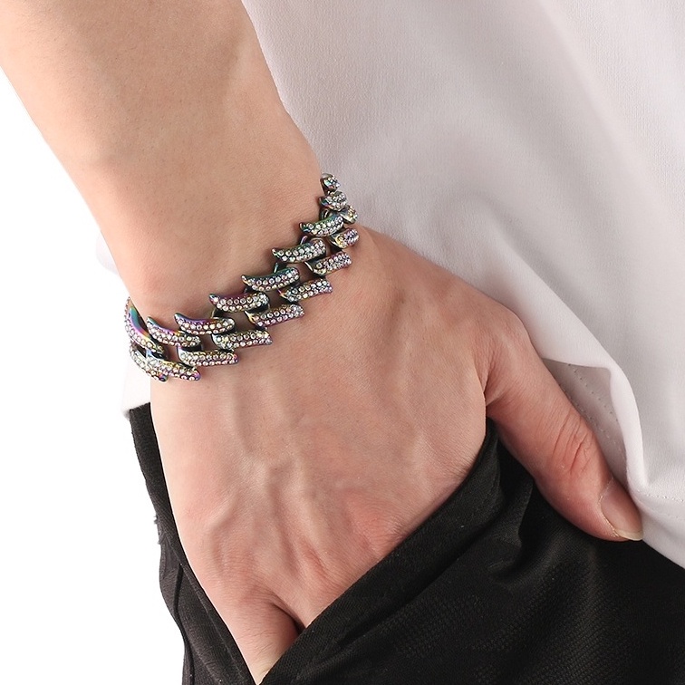 Vòng đeo tay dây xích đính đá toàn bộ phong cách hip Hop cho nam