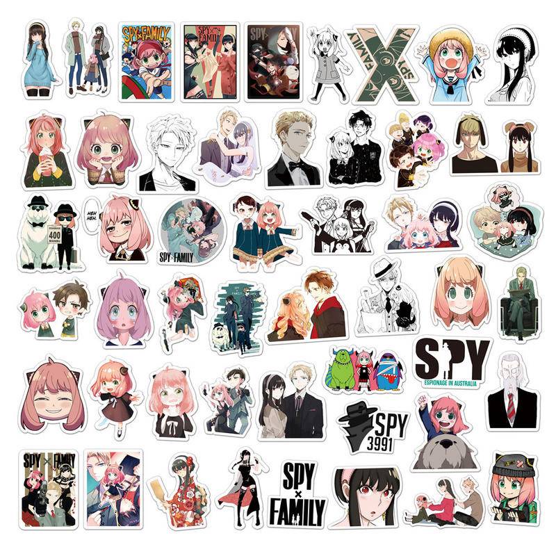 Set 50 Miếng Dán Hoạt Hình Spy x Family Loid Forger Anya Forger Yor Forger Cho Ván Trượt / Laptop / Notebook / Guitar