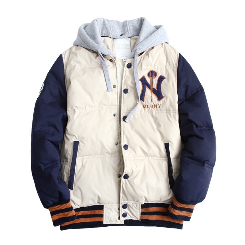 (AUTHENTIC 100%) MLBNY áo khoác phao jacket màu kem