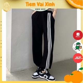  Quần Jogger Ống Rộng Nữ 🍊  Tiệm Vải Xinh  🍊 Quần Thể Thao 3 Sọc 2 Dây Eo Tôn Dáng - Hàng Quảng Châu 