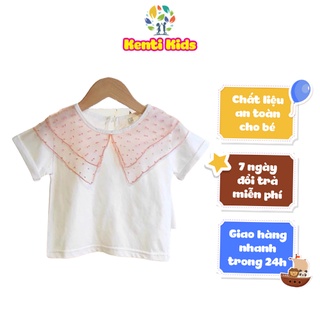 Áo Thun Bé Gái Kenti Kids, Thiết Kế Viền Ren Hồng Dễ Thương