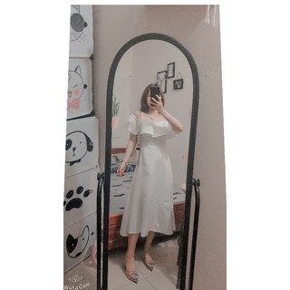 váy đầm trễ vai trơn xoè ( ảnh thật tự chụp)
