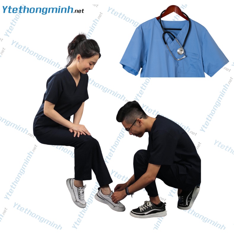 Bộ Scrubs Bác Sĩ Vải Cao Cấp Tay Ngắn - Thương hiệu Ytethongminh