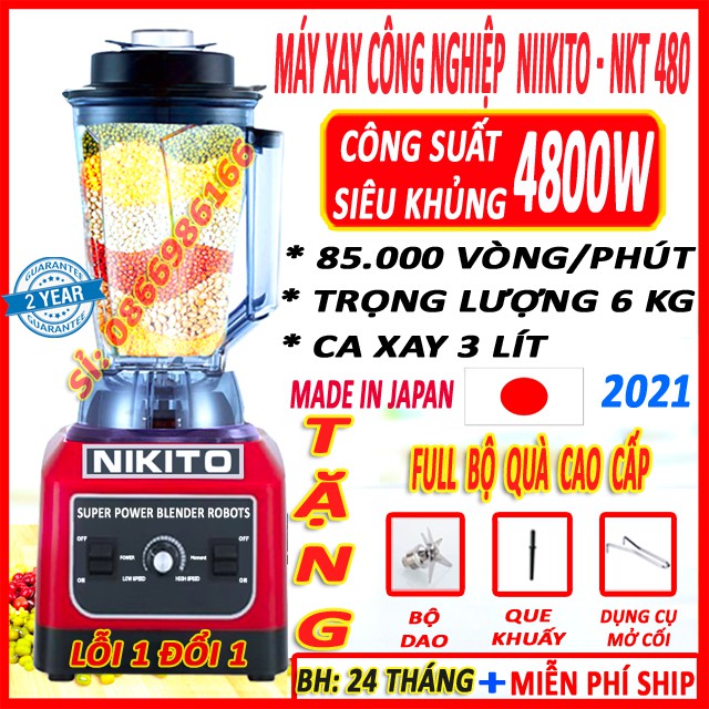 Máy Xay Sinh Tố Công Nghiệp NIKITO 4800W đa năng, Máy xay công nghiệp: xay thịt cá, rau củ quả, sinh tố, ngũ cốc, đồ khô