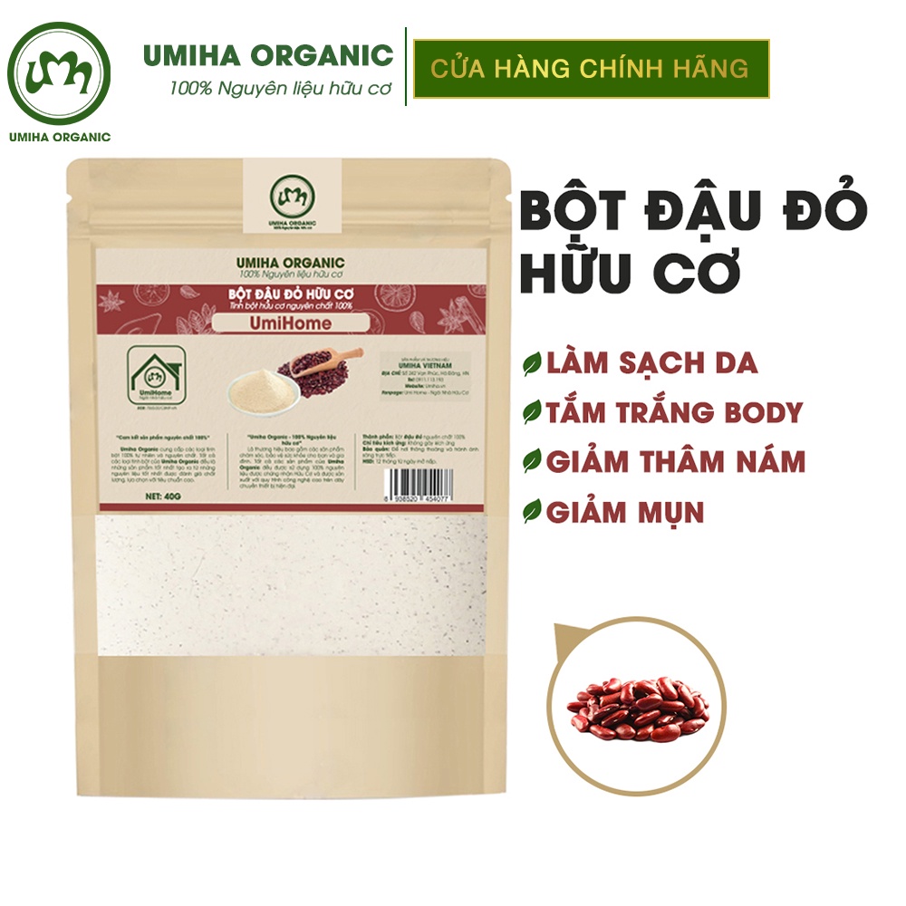 Combo 3 bột Trà Xanh, Cám Gạo, Đậu Đỏ nguyên chất UMIHA ORGANIC(40Gx3) tẩy tế bào chết và cấp ẩm cho da