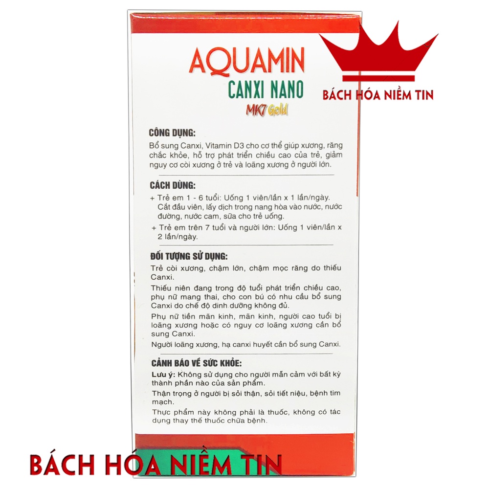Viên uống Aquamin Canxi cho bà bầu, trẻ em, người lớn  + Bổ sung Canxi, Vitamin D3, Vitamin K2 từ tảo biển đỏ - Hộp 30v