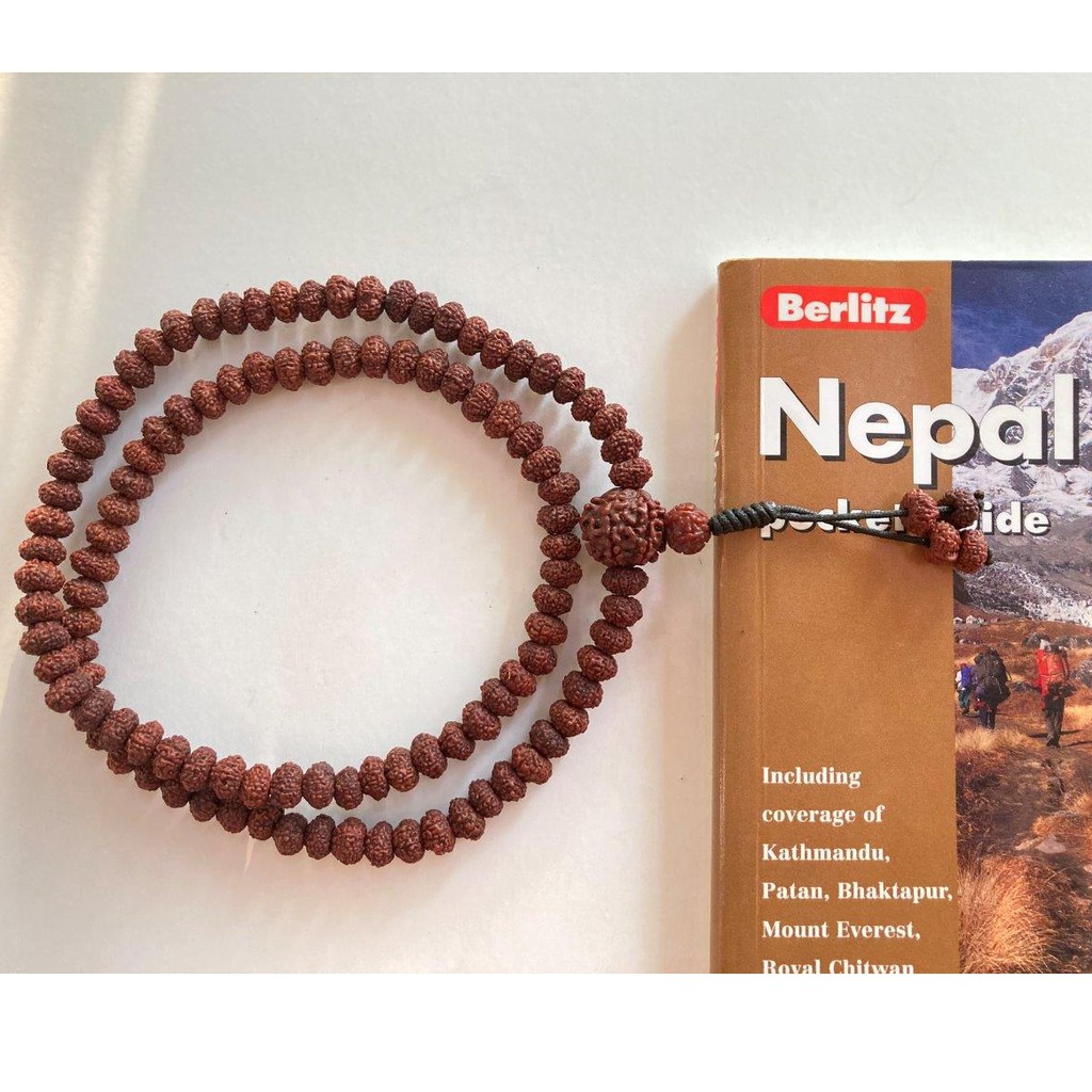 Chuỗi hạt bồ đề Kim Cang 9 mặt 8mm nâu đỏ đậm tự nhiên Nepal / Nepali Handmade Natural Rudraksha Bead Mala 9 mukhis 8mm