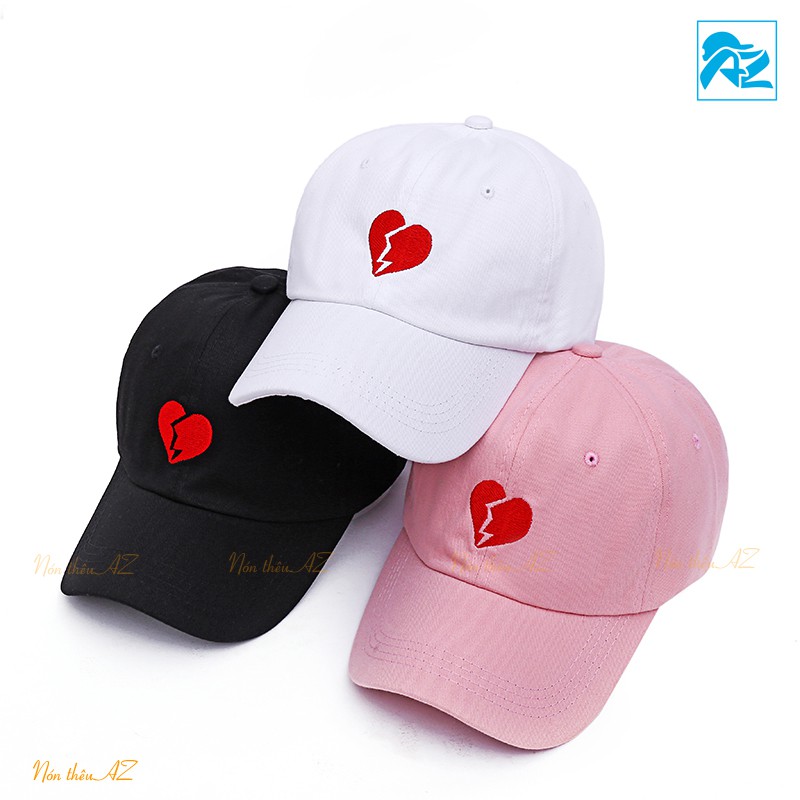 Nón kết thêu hình trái tim cặp đôi đẹp - Mũ Lưỡi Trai MT256