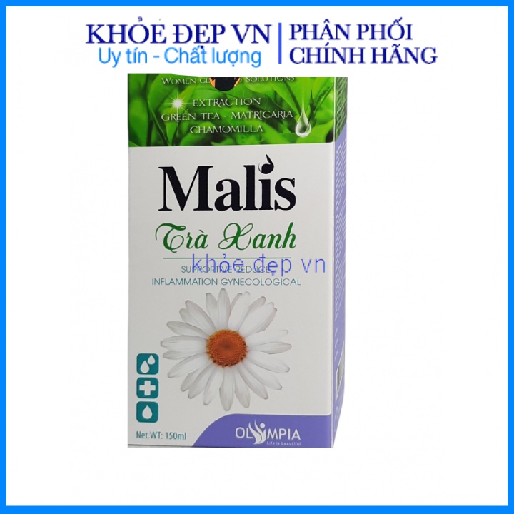 Dung dịch vệ Malis trà xanh, làm sạch, kháng khuẩn, ngăn mùi, hỗ trọ giảm viêm nhiễm phụ khoa – Chai 150ml