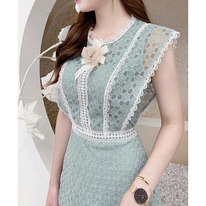 Váy Ren Xanh Pastel Nhẹ Nhàng Sang Chảnh Hàng Chuẩn Thiết Kế- v153