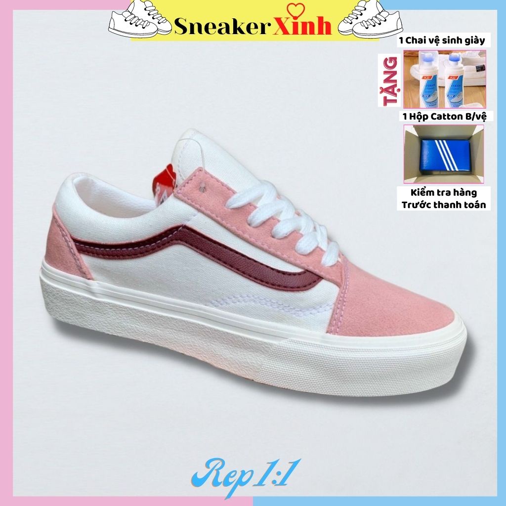 Giày vans hồng, giày vans old hồng sọc đỏ đi học, đi chơi giá rẻ bền đẹp SneakerXinh Store VA9