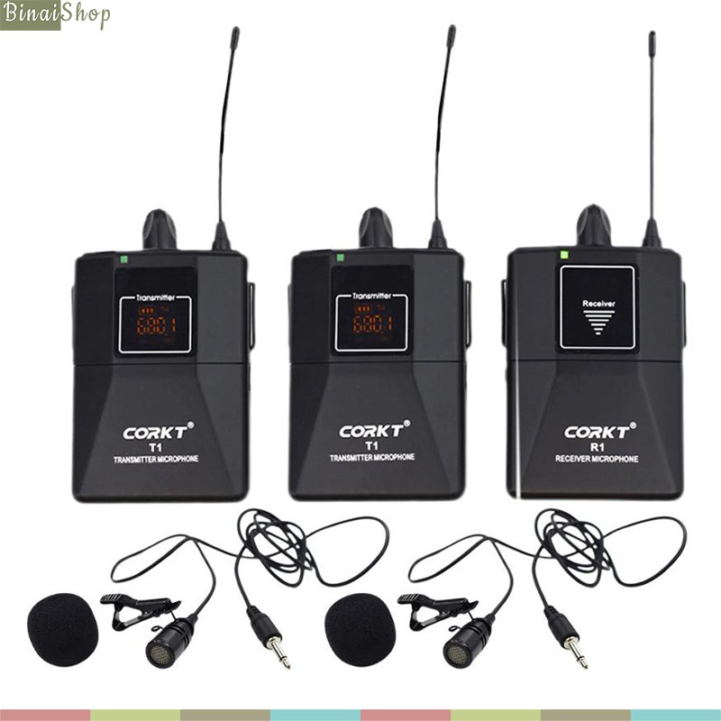 CorkT T1/CorkT T2 - Micro Gài Áo Không Dây, Sóng UHF Tần Số Riêng, Cự Ly Hoạt Động 50m, Thời Gian Hoạt Động 4h Liên Tục