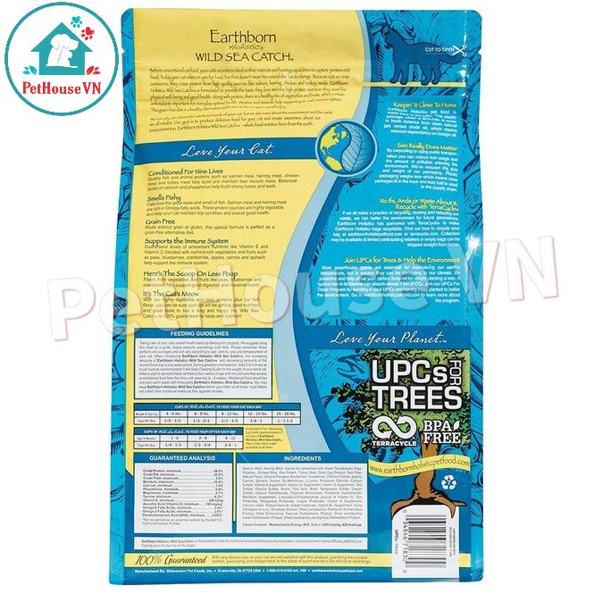 EARTHBORN WILD SEA CATCH - Bao 6Kg Thức Ăn Hạt Cho Mèo Và Mèo Con Vị Cá Hồi & Cá Trích Hàng Chính Hãng