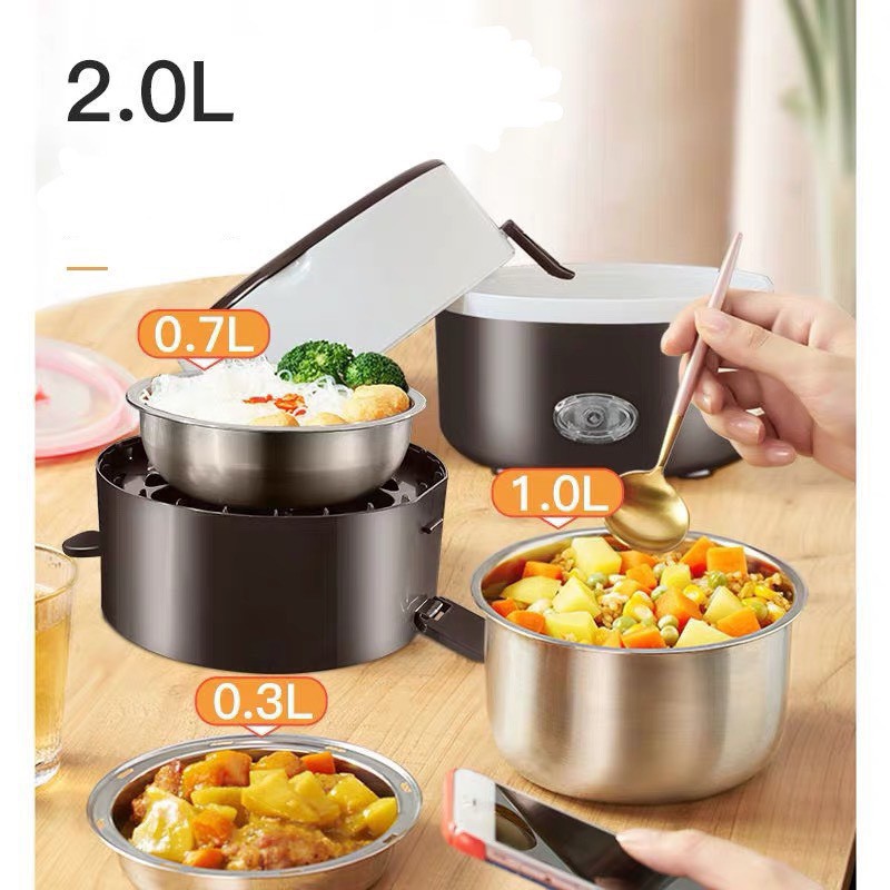 Hôp Cơm Cắm Điện Hâm Nóng 3 Tầng Inox - Ủ Thức Ăn Tự Động