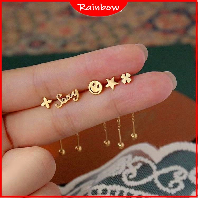 Bông Tai Mạ Vàng Phối Tua Rua Đơn Giản Chống Dị Ứng Phong Cách Hàn Quốc