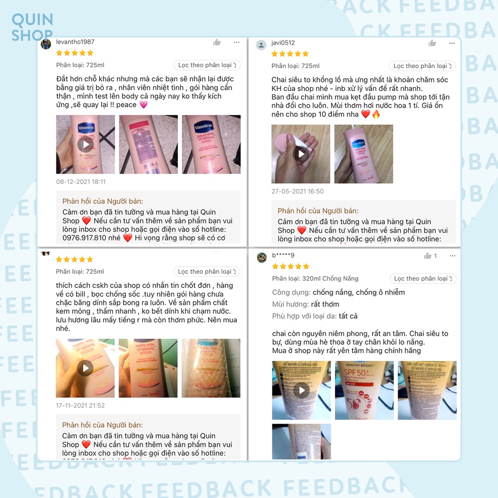 Sữa Dưỡng Thể Trắng Da, Chống Nắng Vaseline Healthy White, Gluta Hya Serum Burst Lotion