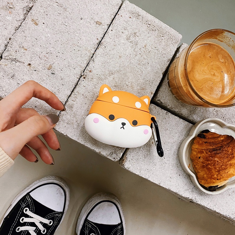 Vỏ Bảo Vệ Hộp Sạc Tai Nghe Airpods Pro 2 3 1 Bằng Silicon Hình Chú Chó Shiba Inu Dễ Thương