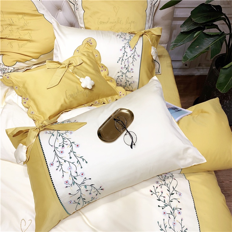 173222 Bộ chăn ga gối cho giường 150-180*200cm 4CT cotton 100% 60S thêu cao cấp hàng nhập Giá 4400k