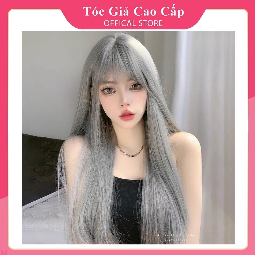 Tóc giả nữ nguyên đầu thẳng dài màu xám khói, tặng kèm lưới trùm wig, z7007