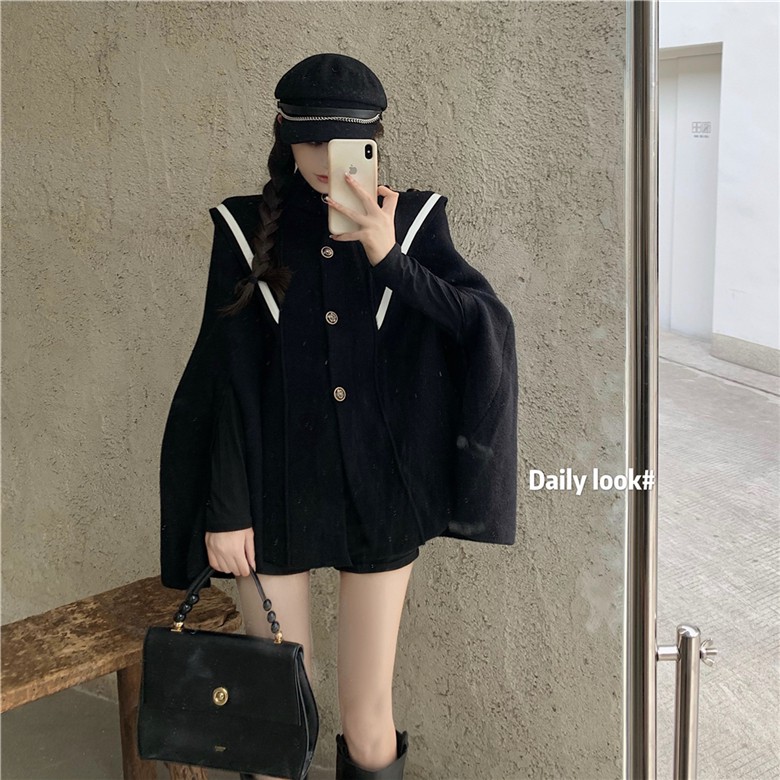 Áo khoác len cashmere dài tay áo khoác len choàng siêu sang chảnh Ulzzang A134