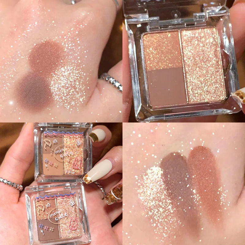 [Hàng mới về] Bảng Phấn Mắt Ba Màu Lì Và Ánh Nhũ Kim Tuyến Kết Hợp Thời Trang | BigBuy360 - bigbuy360.vn