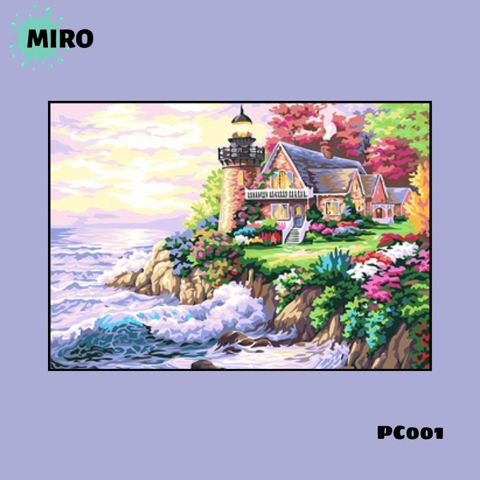 Tranh tô màu theo số tranh phong cảnh hải đăng ven biển Tranh số hóa Miro PC001