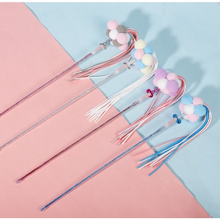 Cần câu mèo cục bông cao cấp siêu đẹp - Đồ chơi độc đáo cho mèo