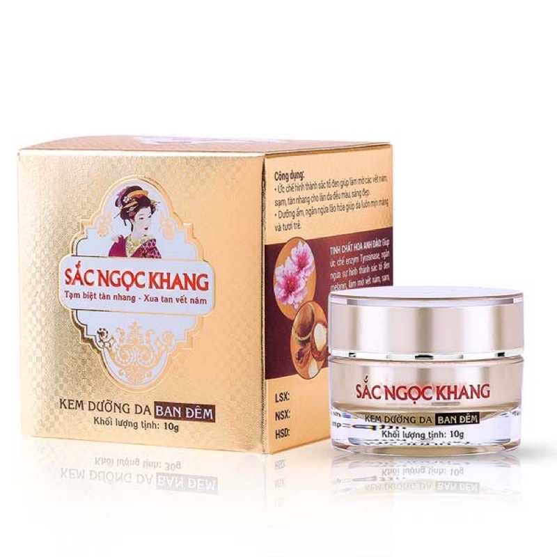 Combo dưỡng da ngày và đêm với kem dưỡng da ban đêm Sắc Ngọc Khang 10g + Kem chống nắng Sắc Ngọc Khang SPF 50 PA++++