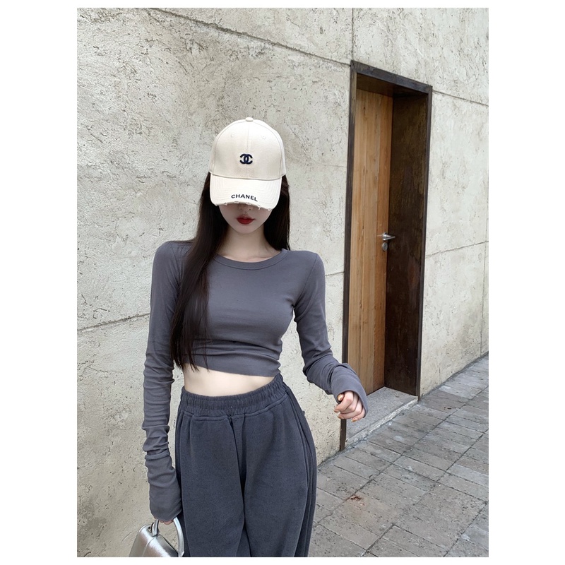 Áo Thun Lửng Tay Dài Màu Trơn Dễ Phối Đồ Thời Trang Cho Nữ