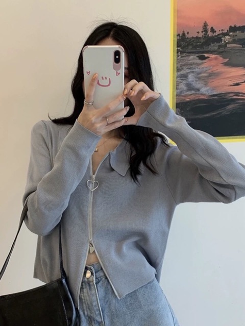 Áo len dệt kim kéo khoá mùa thu