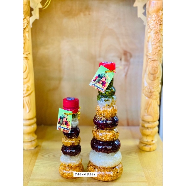 Chai muối gạo thần tài, muối ngũ sắc để ban thờ thần tài