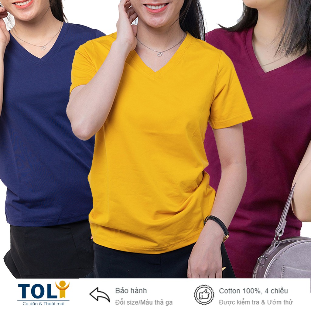 Áo thun nữ trơn cổ tim TOLI, chất cotton 4 chiều mềm mịn, co dãn, form suông cơ bản [NHIỀU MÀU]