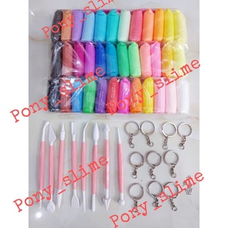 Đất sét super clay siêu nhẹ tự khô combo+bộ 8 cây tạo hình+móc khoá+khoen móc, nặn tượng, tạo hình chụp ảnh, làm slime