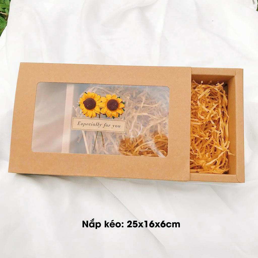 COMBO Hộp quà + túi + thiệp kraft hoa hướng dương vintage 25x16x6cm CB5 Kraft Things