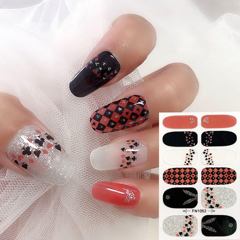 QQMALL Miếng Dán Móng Tay Tự Dính Nhiều Màu Sắc Chống Nước Họa Tiết Hoạt Hình