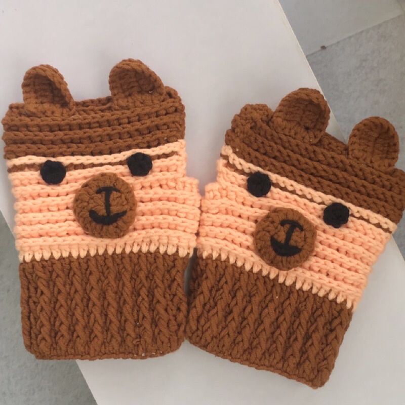 Combo mũ & găng tay gấu handmade làm từ len đáng yêu ngộ nghĩnh