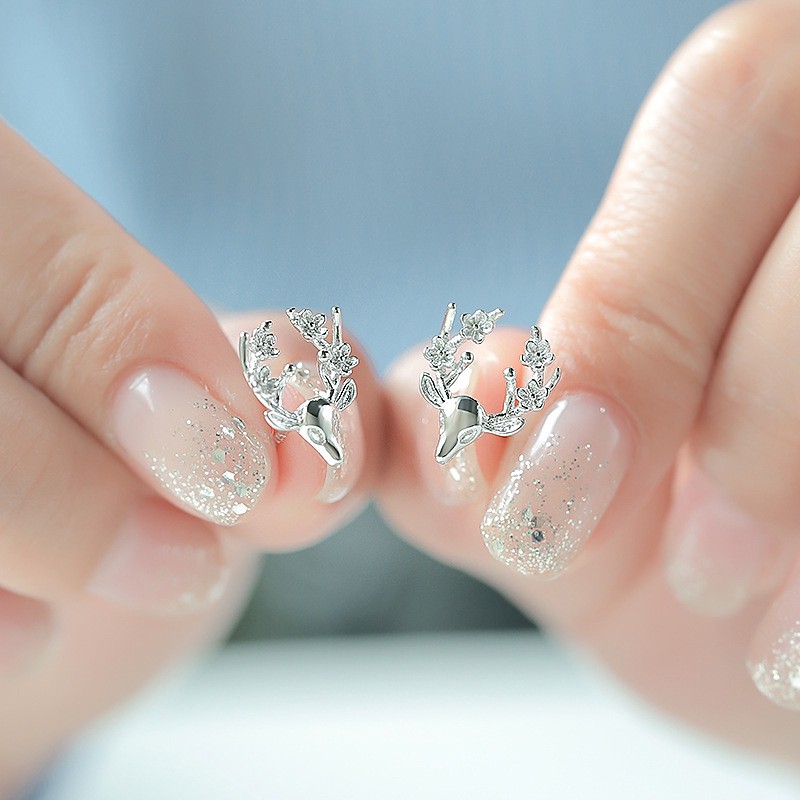 Hoa Tai Mạ Bạc 925 Hình Đầu Hươu Dễ Thương Cho Nữ